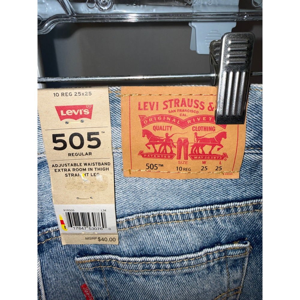 Levis 505 Regular Straight Leg Jeans Light Wash Denim Size 10 Reg 25x25 NWT - Picture 6 of 9